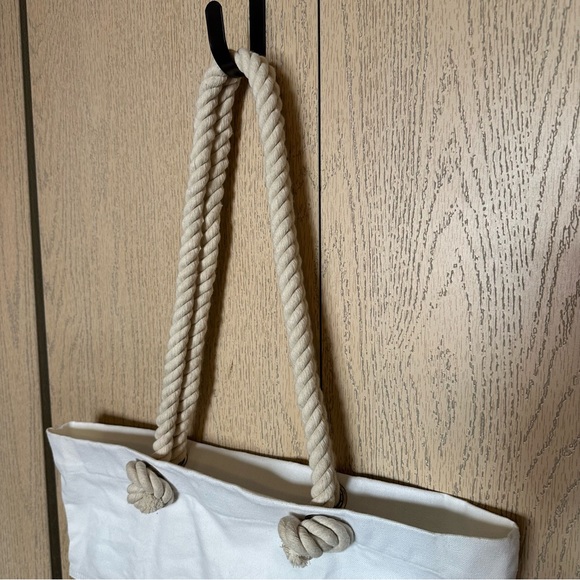White Canvas And Burlap Tote Bag - Picture 10 of 10